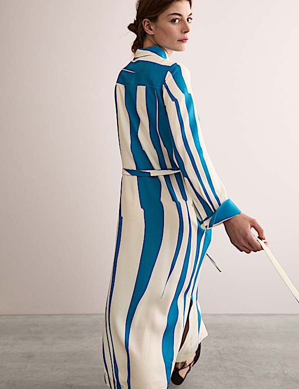 Striped Maxi Shirt Dress with Belted Waist and Heeled Sandals — Classy Shirt Dress Outfits