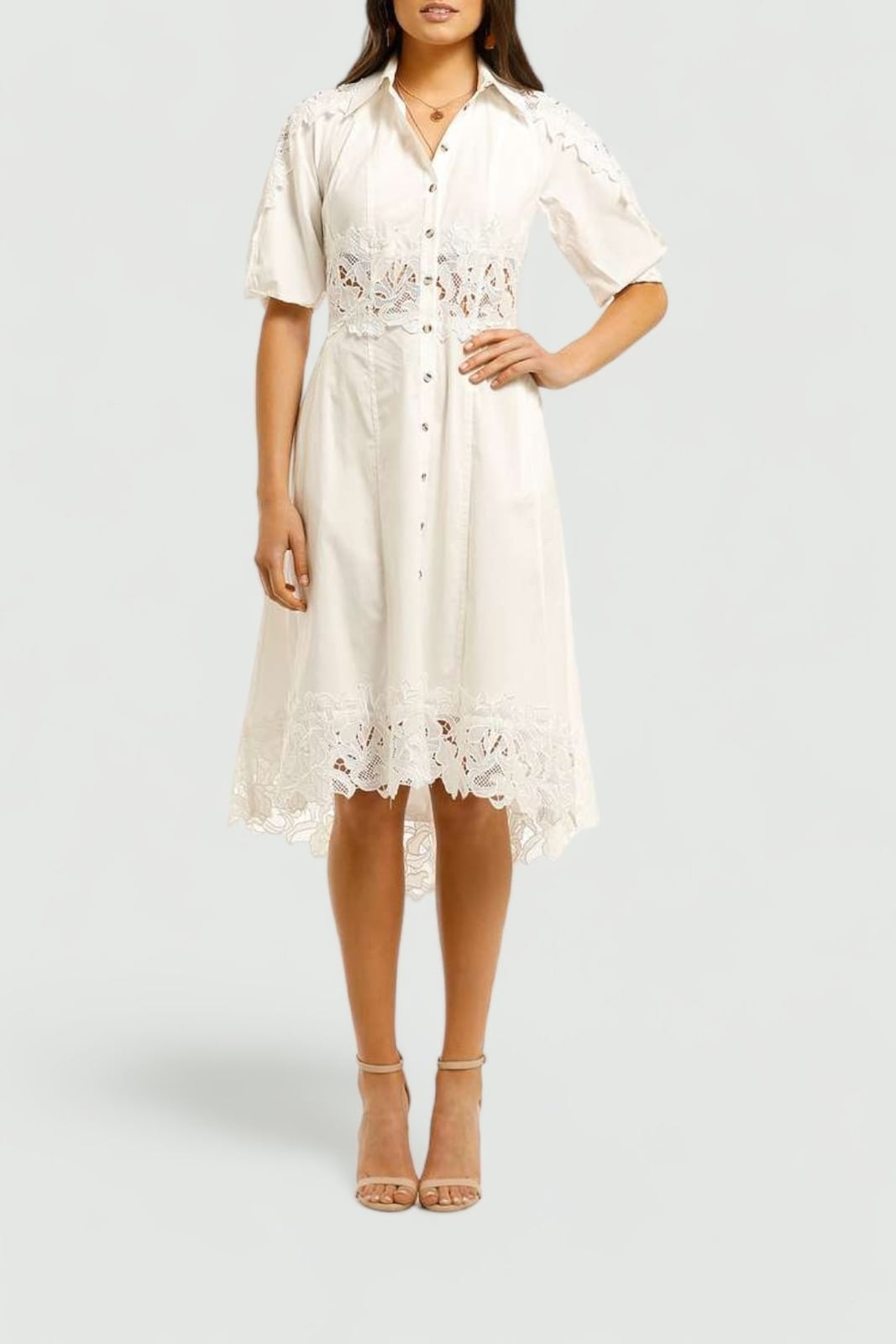 White Shirt Dress with Lace Inserts — Classy Shirt Dresses