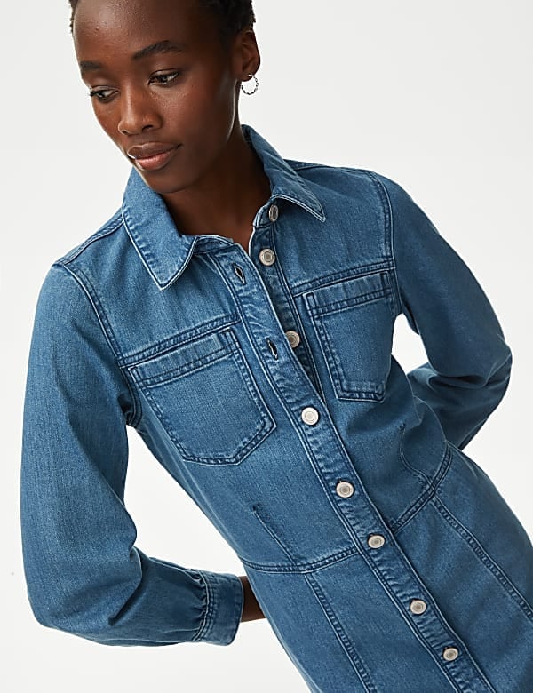Denim Shirt Dress with Double Chest Pockets — Classy Shirt Dresses
