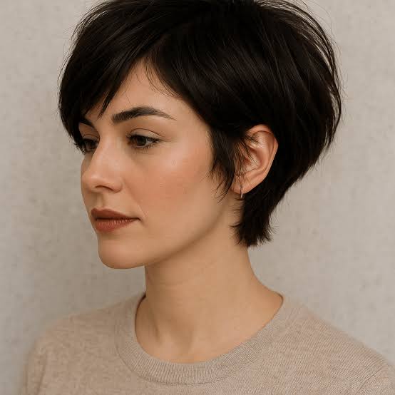 Wavy Dark Brown Pixie With Choppy Layers Wavy Dark Brown Pixie With Choppy Layers — Classy Short Hair Haircuts