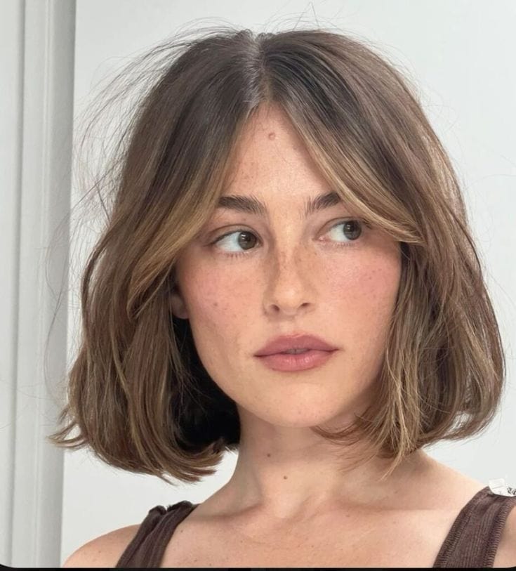 Brown Bob With Curtain Bangs And Highlights Brown Bob With Curtain Bangs And Highlights — Classy Short Hair Haircuts