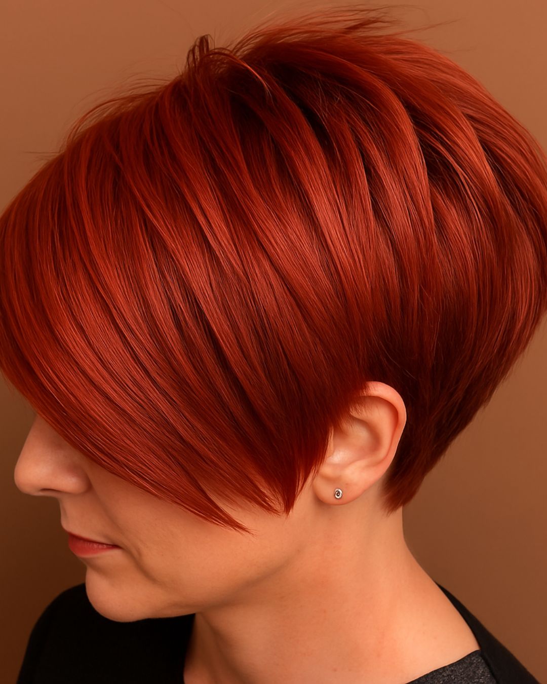 Vibrant Red Pixie With Side Swept Fringe Vibrant Red Pixie With Side Swept Fringe — Classy Short Haircuts