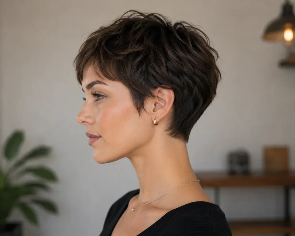 Textured Dark Brown Pixie With Short Fringe Textured Dark Brown Pixie With Short Fringe — Classy Short Haircuts