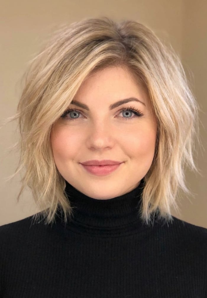 Blonde Shag Bob With Wispy Bangs Blonde Shag Bob With Wispy Bangs — Classy Short Haircuts for Round Faces