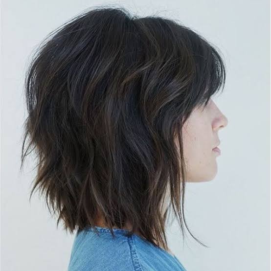 Collarbone Shag With Curtain Bangs And Dark Brown Base Collarbone Shag With Curtain Bangs And Dark Brown Base — Classy Short Shaggy Haircut