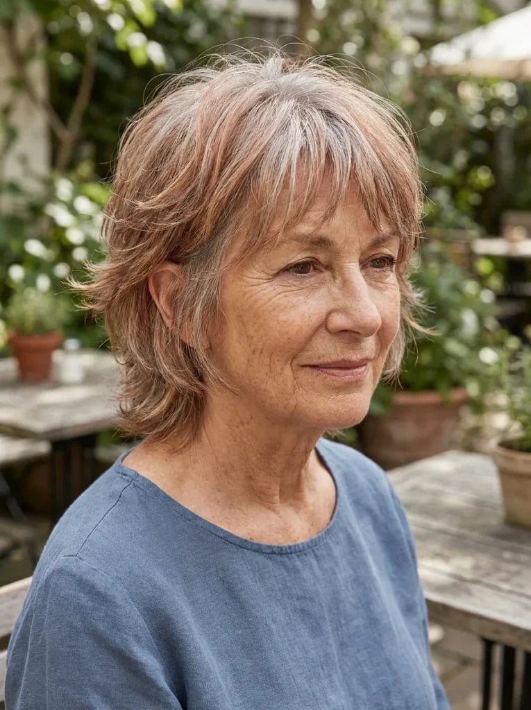 Collarbone Shag With Full Fringe And Mixed Tones Collarbone Shag With Full Fringe And Mixed Tones — Classy Short Shaggy Haircut