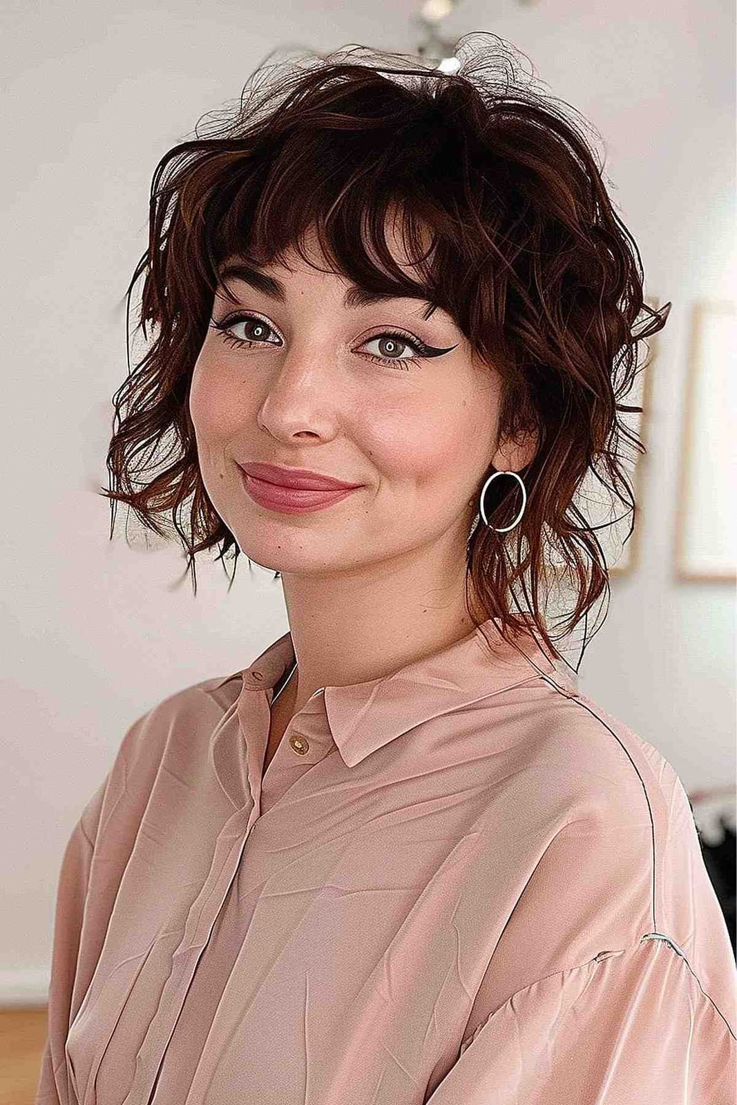 Chin Length Shag With Curtain Bangs And Air Dried Texture Chin Length Shag With Curtain Bangs And Air Dried Texture — Classy Short Shaggy Haircut
