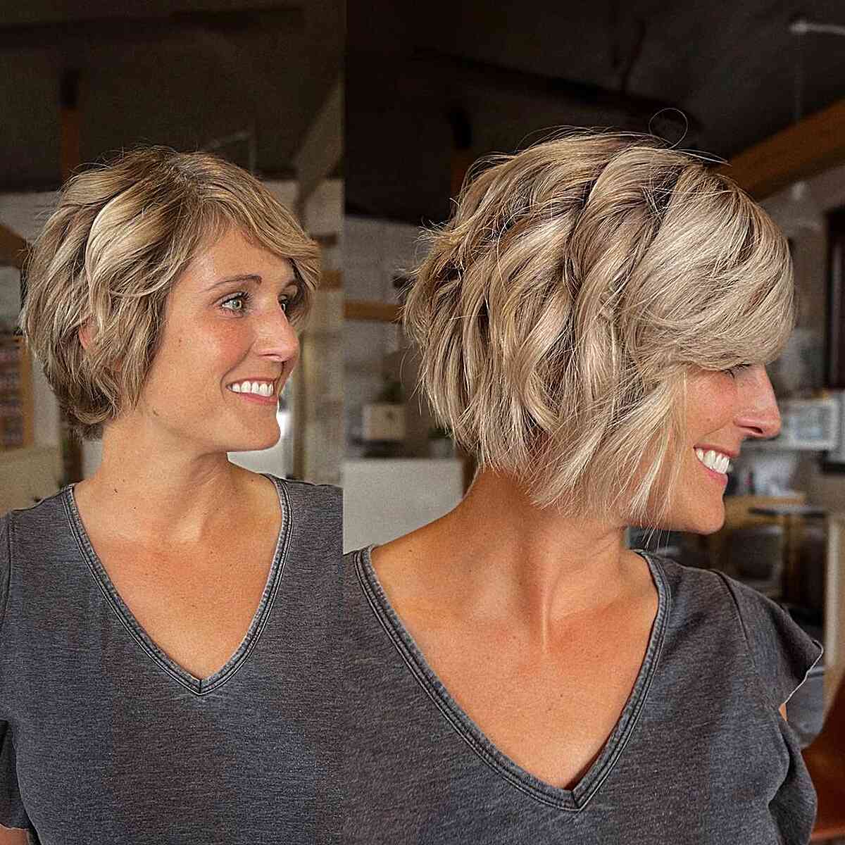 Chin Length Honey Blonde Shag With Tousled Layers Chin Length Honey Blonde Shag With Tousled Layers — Classy Short Shaggy Haircut