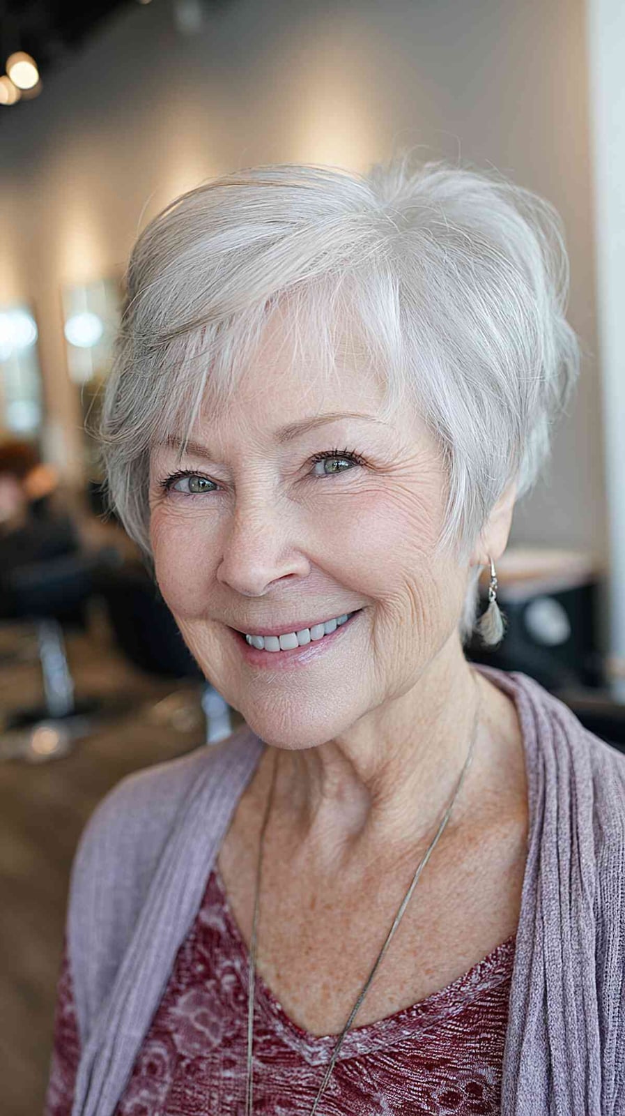 Silver Blonde Shag With Voluminous Blowout Silver Blonde Shag With Voluminous Blowout — Classy Short Shaggy Haircut