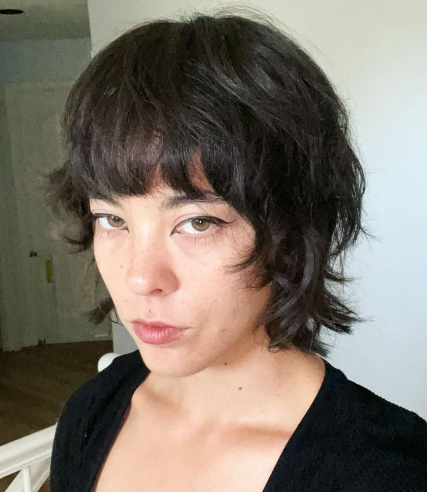 Chin Length Dark Wolf Cut With Curtain Bangs — Classy Short Wolf Cut
