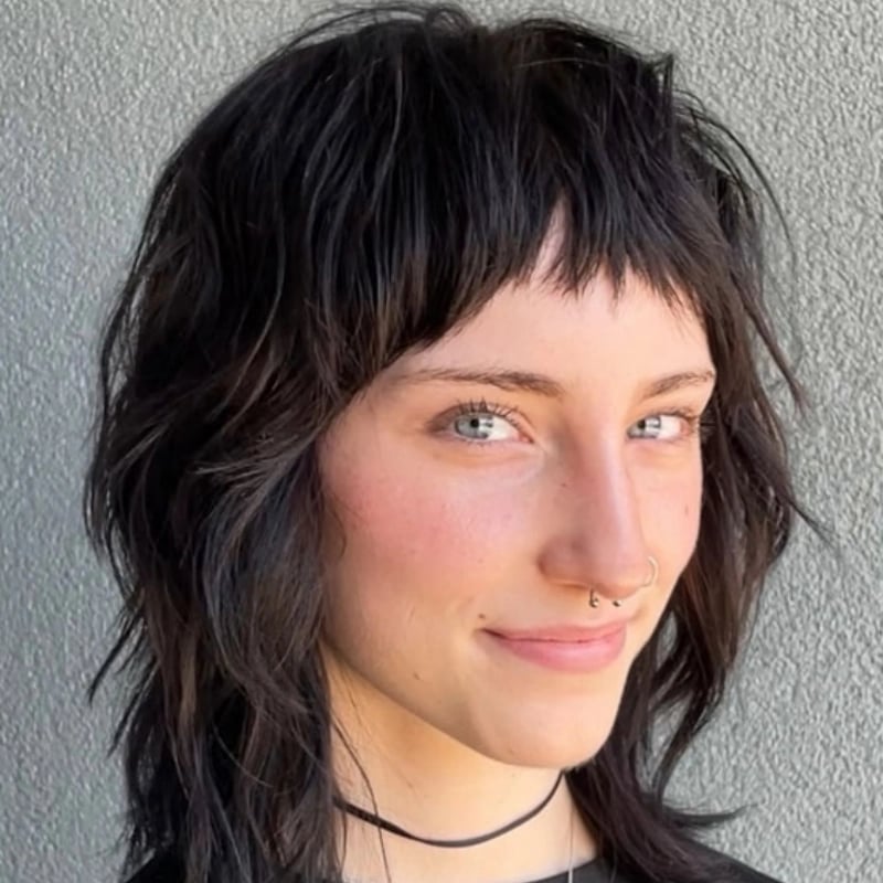 Collarbone Dark Wolf Cut With Short Choppy Bangs — Classy Short Wolf Cut