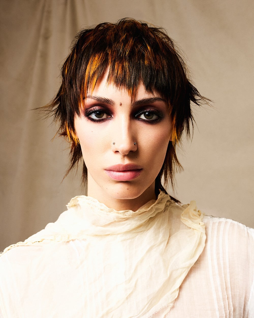 Pixie Length Wolf Cut With Orange Streaks — Classy Short Wolf Cut