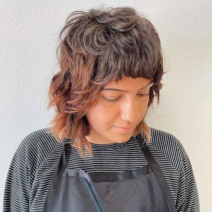 Collarbone Wolf Cut With Micro Bangs And Copper Ombre — Classy Short Wolf Cut