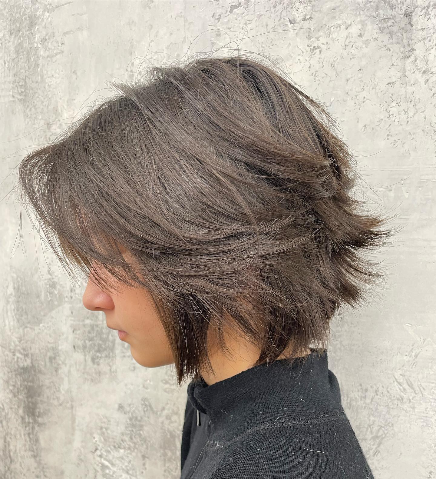 Collarbone Dark Wolf Cut With Textured Layers, Wavy — Classy Short Wolf Cut