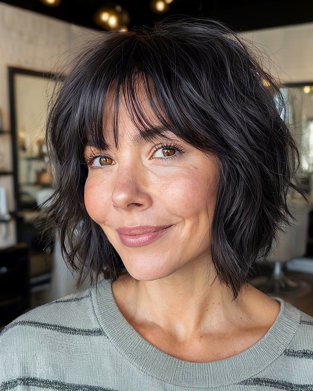 Collarbone Dark Brown Wolf Cut With Balayage — Classy Short Wolf Cut