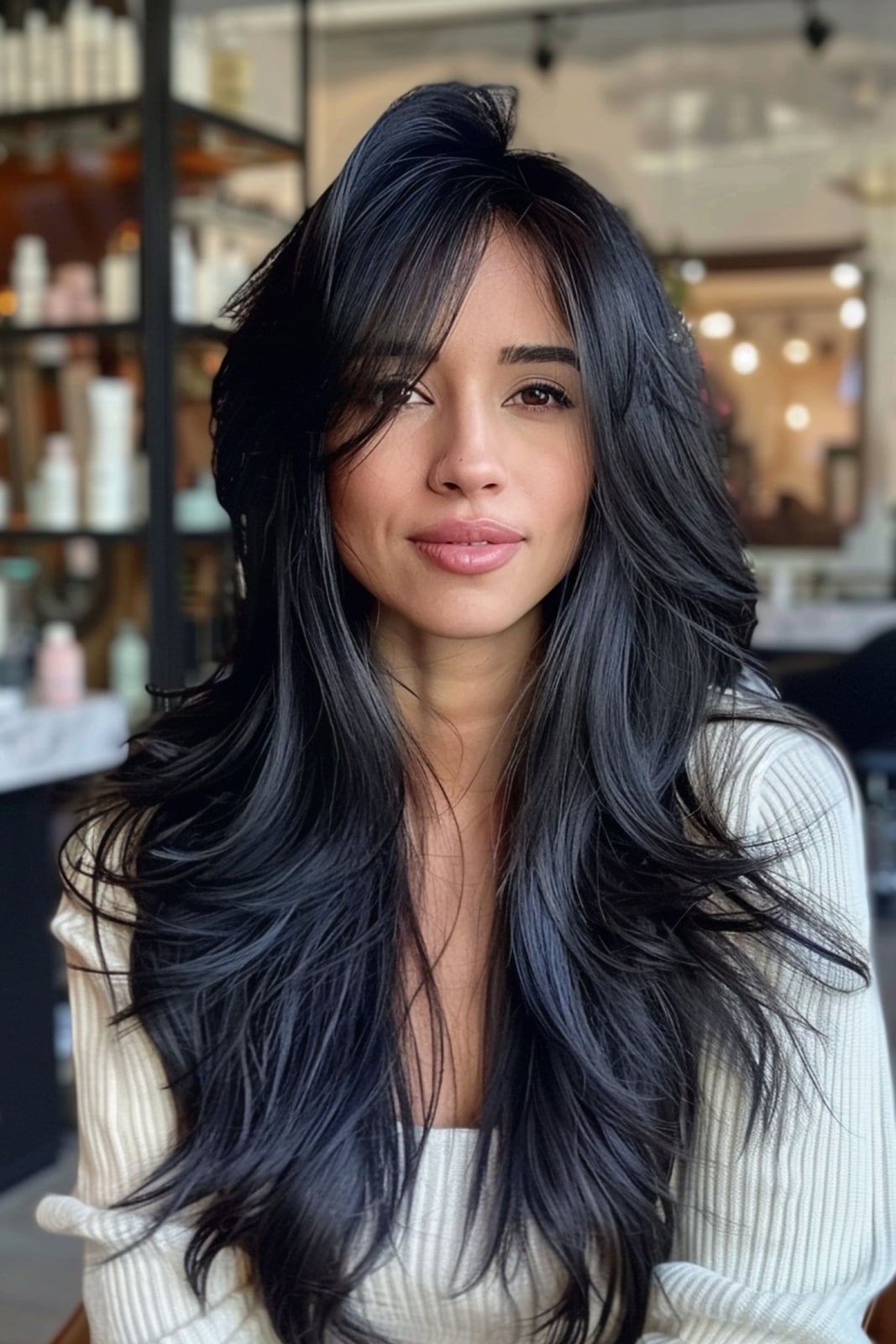 Long Dark Brown Layers With Side Bangs Long Dark Brown Layers With Side Bangs — Classy Side Bangs