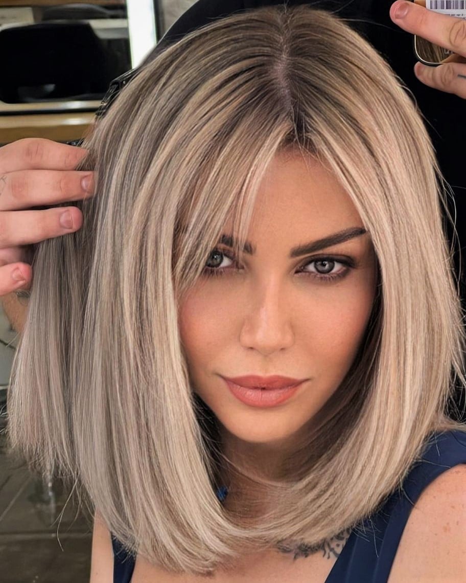 Ash Blonde Blunt Bob With Side Bangs Ash Blonde Blunt Bob With Side Bangs — Classy Side Bangs