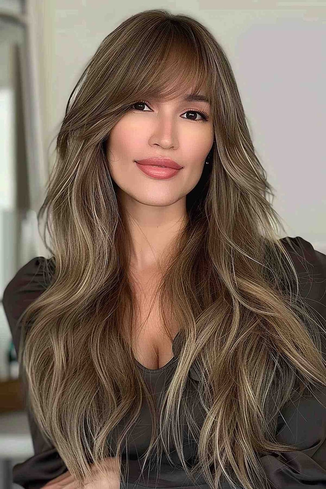 Mid-Back Ash Blonde Layers With Soft Waves Mid-Back Ash Blonde Layers With Soft Waves — Classy Side Part Bangs