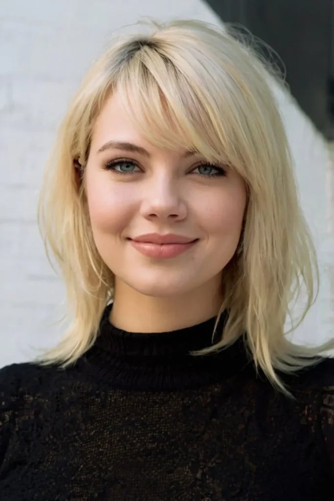 Ash Blonde Lob With Sweeping Side Bangs Ash Blonde Lob With Sweeping Side Bangs — Classy Side Part Bangs