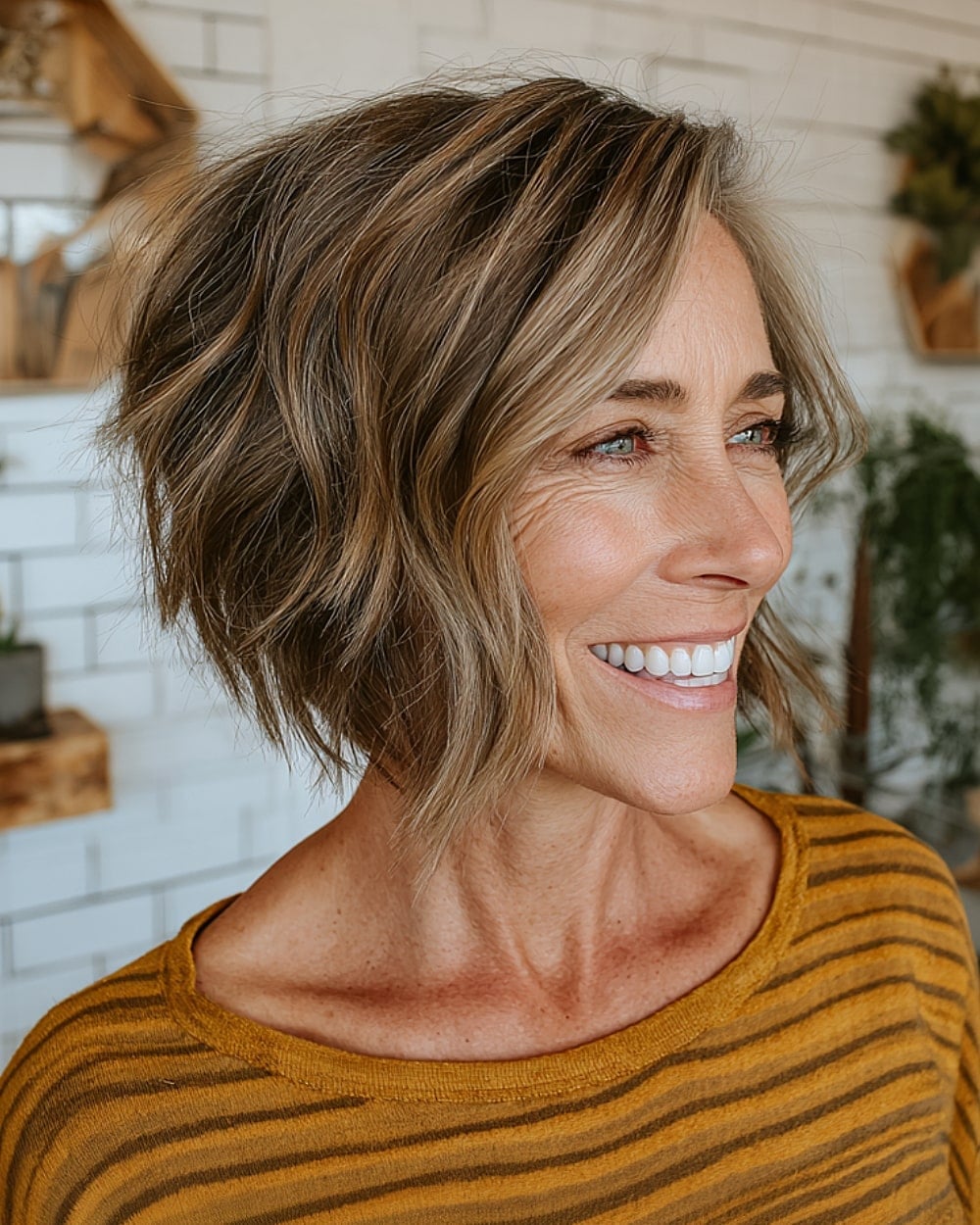 Ash Blonde Shag With Curtain Bangs — Classy Side Part Bob