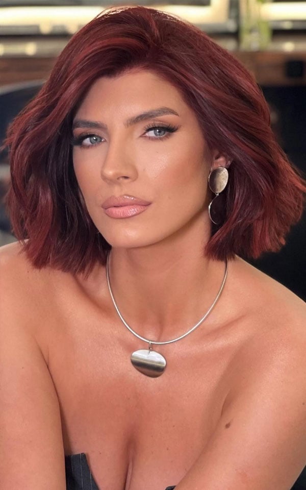 Dark Red Collarbone Bob With Soft Waves — Classy Side Part Bob