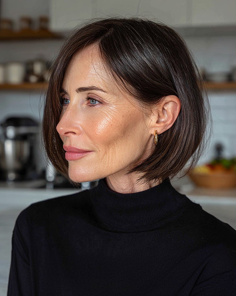 Smooth Chin Bob With Beveled Ends — Classy Side Part Bob