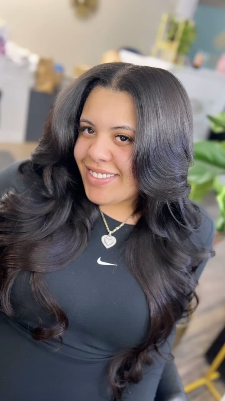 Mid-Back Voluminous Layers Dark Brown Blowout — Classy Silk Press Hairstyles