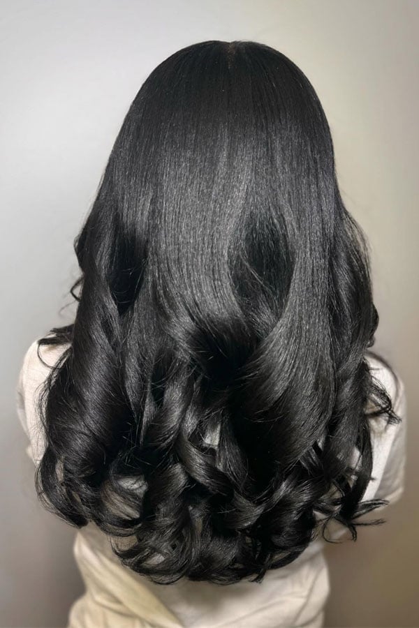 Mid-Back Curls Black Hair Silk Press — Classy Silk Press Hairstyles