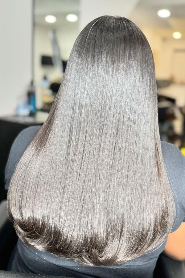 Mid-Back Layers Glossy Smooth Blowout — Classy Silk Press Hairstyles