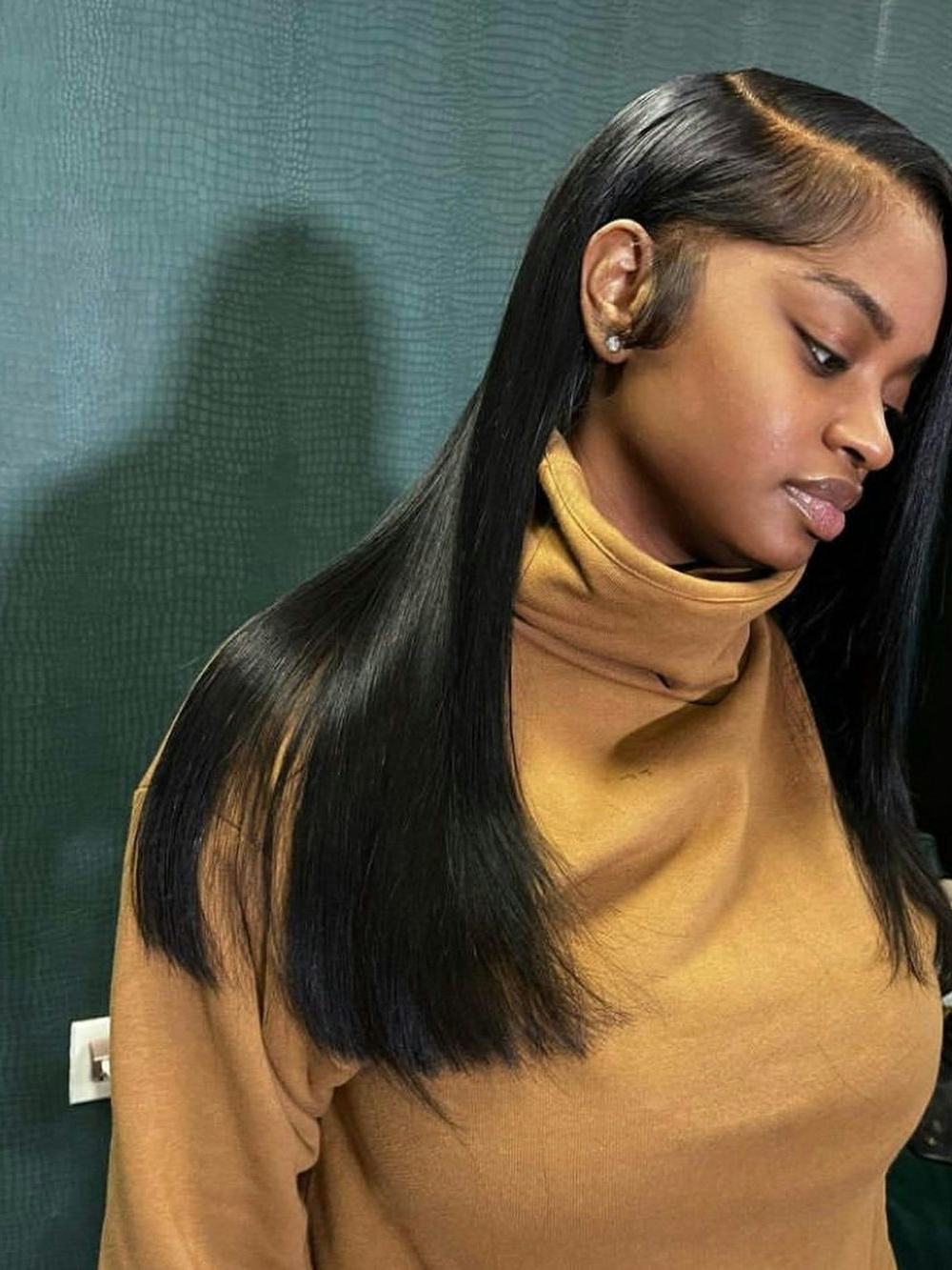 Collarbone Blunt Cut Side-Swept Bangs — Classy Silk Press Hairstyles