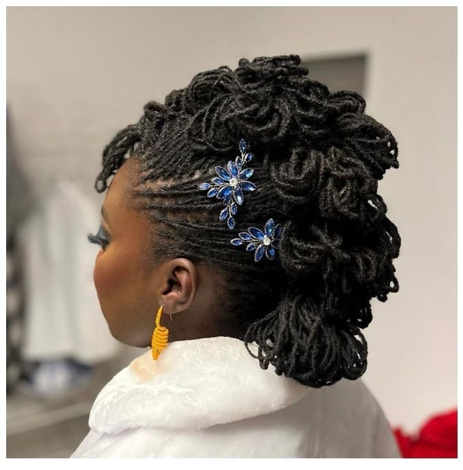 Mid-Back Updo With Wavy Thick Locs and Beads Mid-Back Updo With Wavy Thick Locs and Beads — Classy Sister Locs