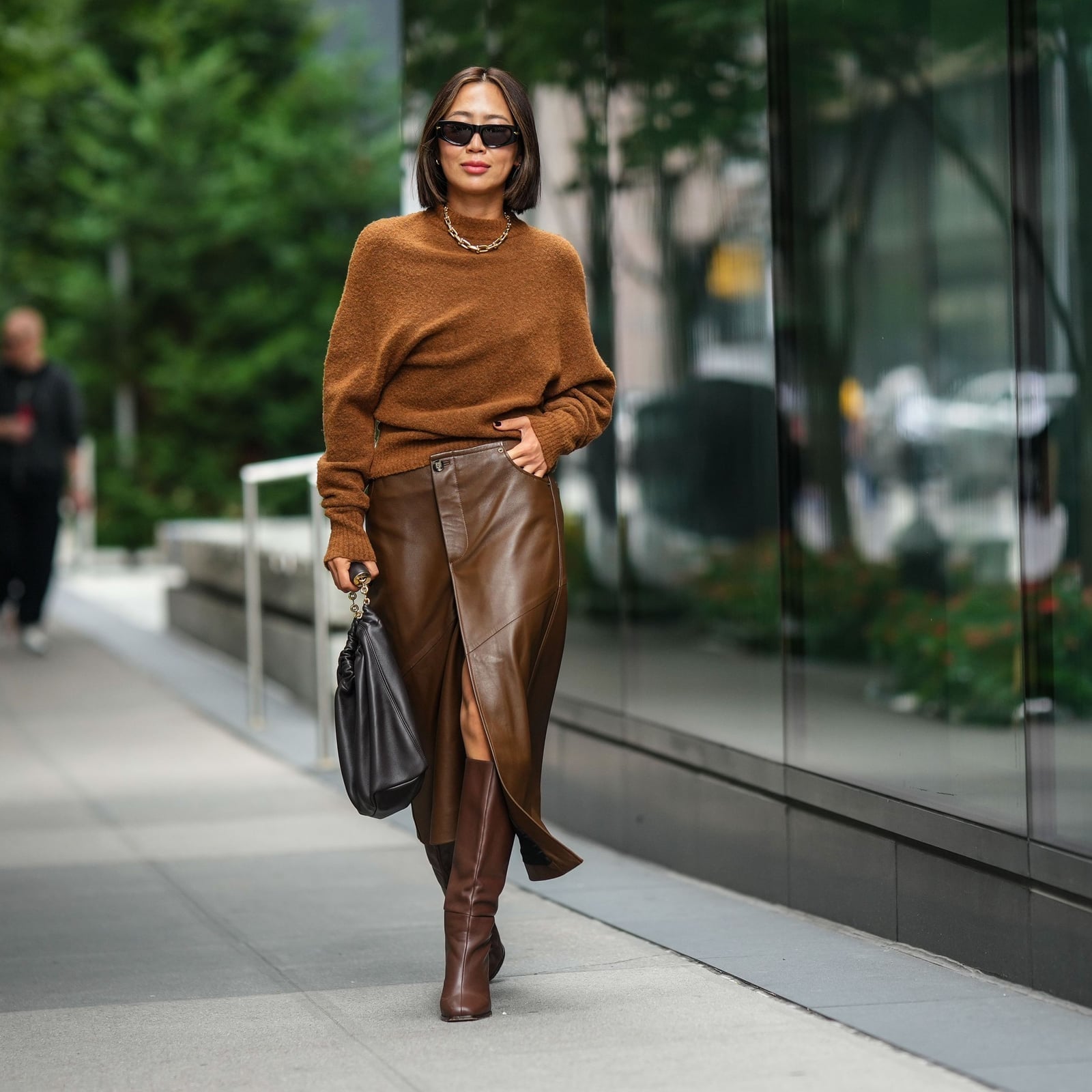 Faux Leather Wrap Skirt With Knit Sweater Faux Leather Wrap Skirt With Knit Sweater — Classy Skirt Outfit Work
