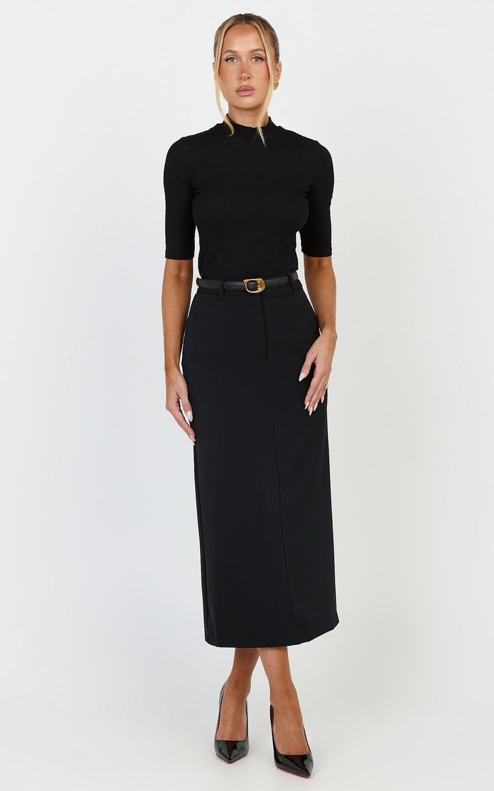 High-Waisted Knit Pencil Skirt Ensemble High-Waisted Knit Pencil Skirt Ensemble — Classy Skirt Outfit Work