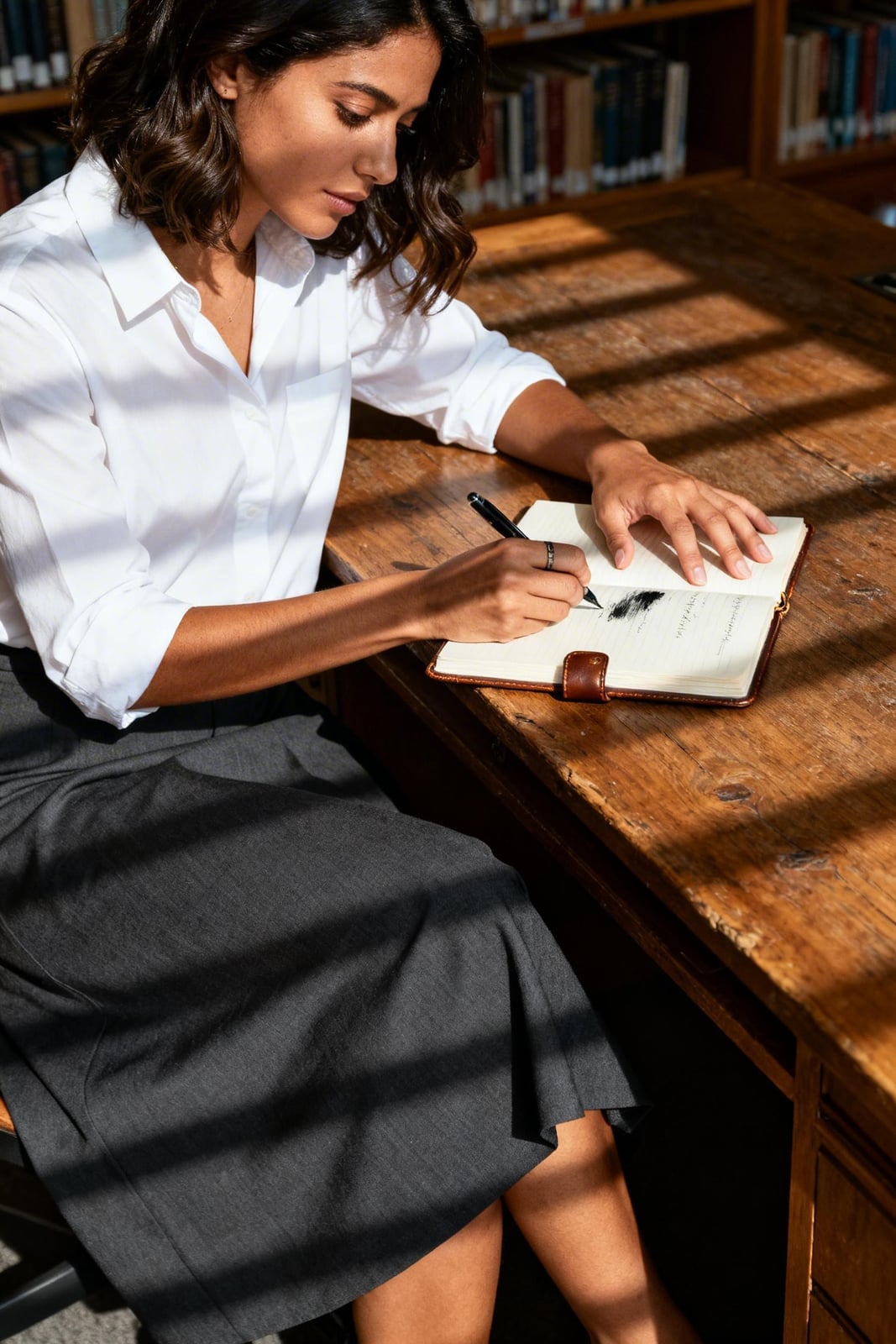 Grey A-Line Midi Skirt With Button-Up Shirt Grey A-Line Midi Skirt With Button-Up Shirt — Classy Skirt Outfit Work