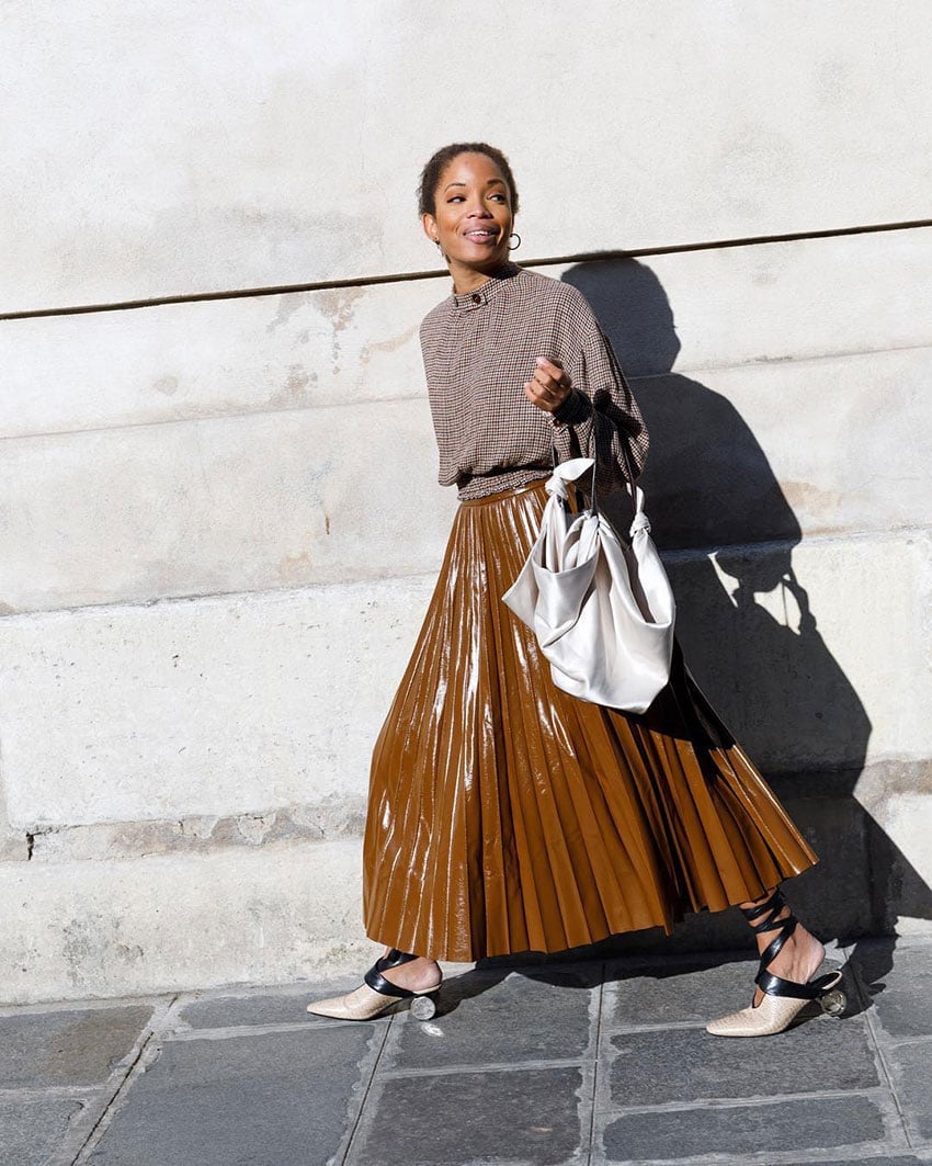Patent Leather Pleated Midi Skirt Patent Leather Pleated Midi Skirt — Classy Skirt Outfit Work