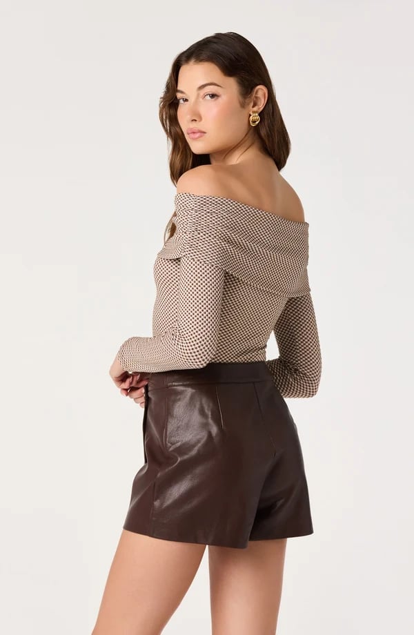 Dark Brown Faux Leather Skort with Geometric, Office-Safe Version Dark Brown Faux Leather Skort with Geometric, Office-Safe Version — Classy Skort Outfits