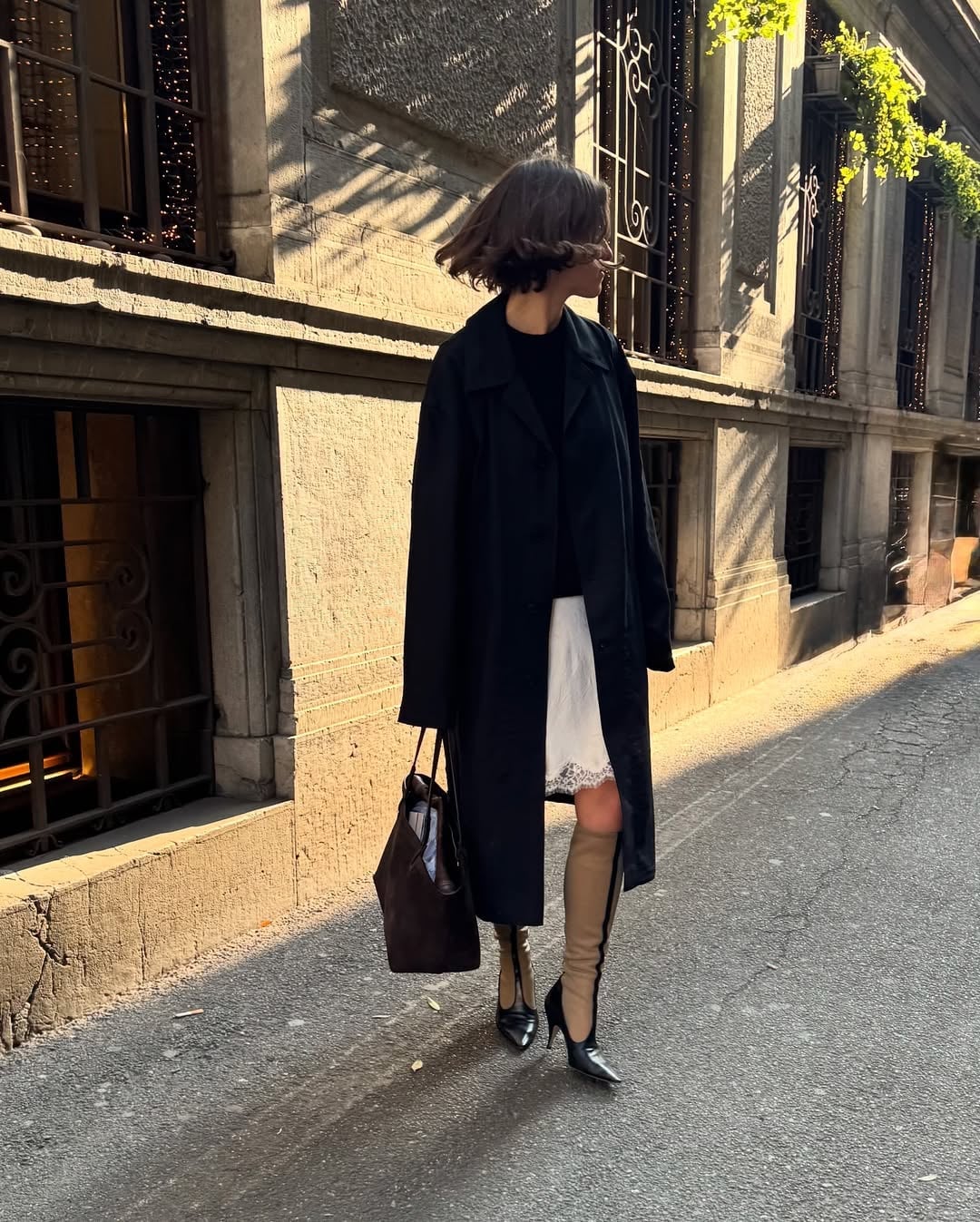 White Lace Skirt with Trench Coat and Sweater White Lace Skirt with Trench Coat and Sweater — Classy Slip Skirt Outfits