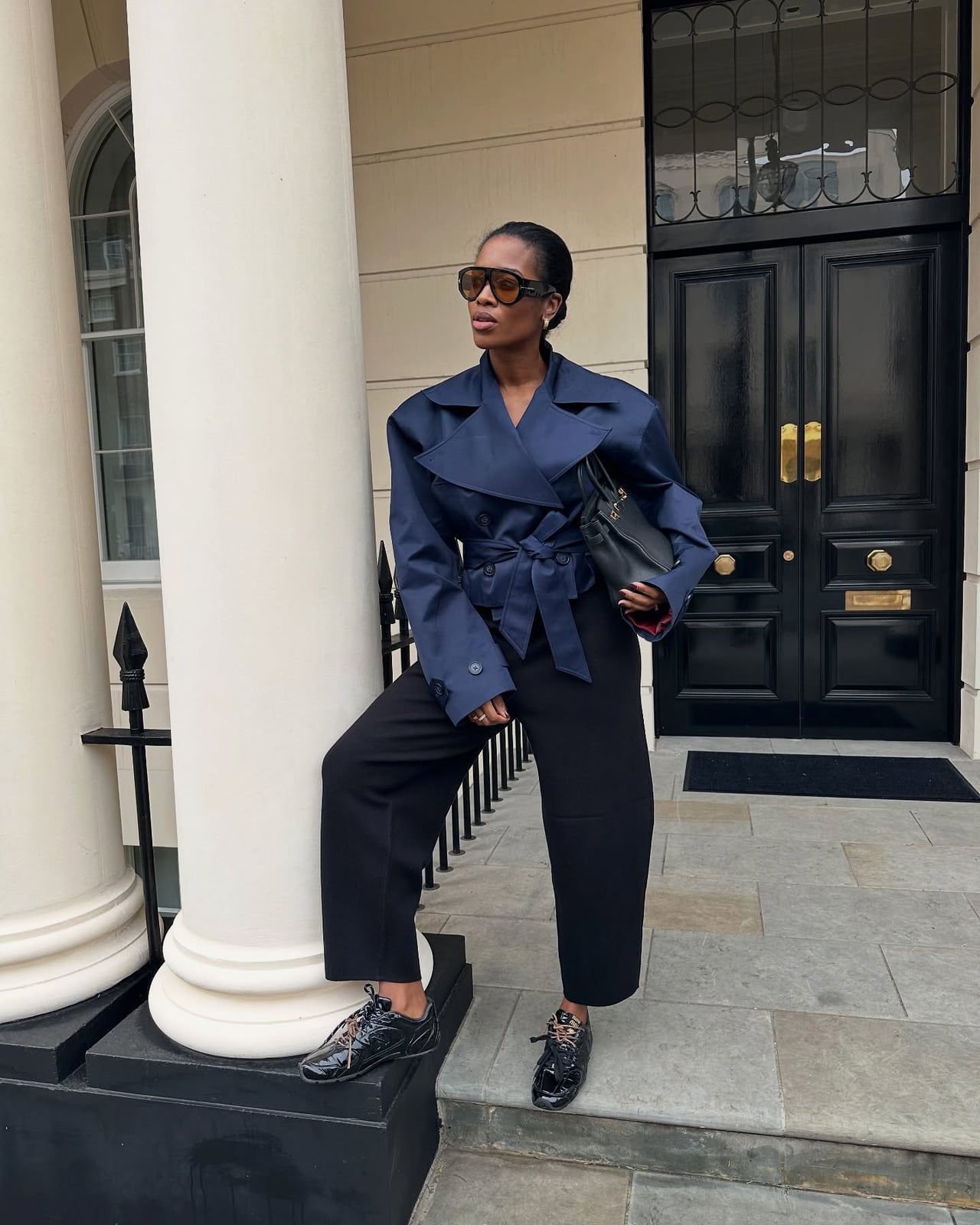 Monochrome Black With Patent Sneakers Monochrome Black With Patent Sneakers — Classy Sneakers Outfits