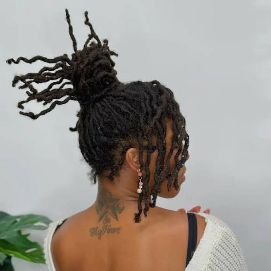 Mid-Back Black Locs High Bun Updo — Classy Soft Locs Hairstyles