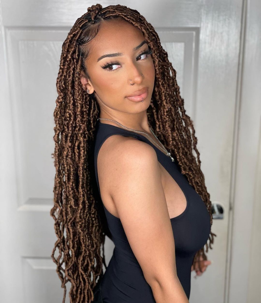 Mid-Back Brown Locs Flowing Loose Waves — Classy Soft Locs Hairstyles