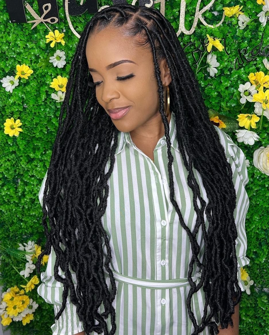 Mid-Back Black Butterfly Locs Defined Parts — Classy Soft Locs Hairstyles