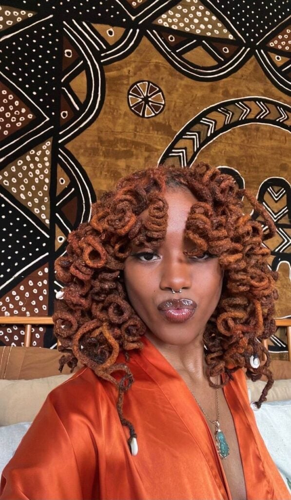 Shoulder Copper Locs Curtain Bangs — Classy Soft Locs Hairstyles