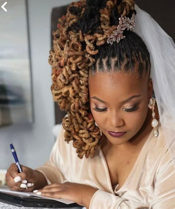 Bridal Blonde and Brown Locs High Updo — Classy Soft Locs Hairstyles