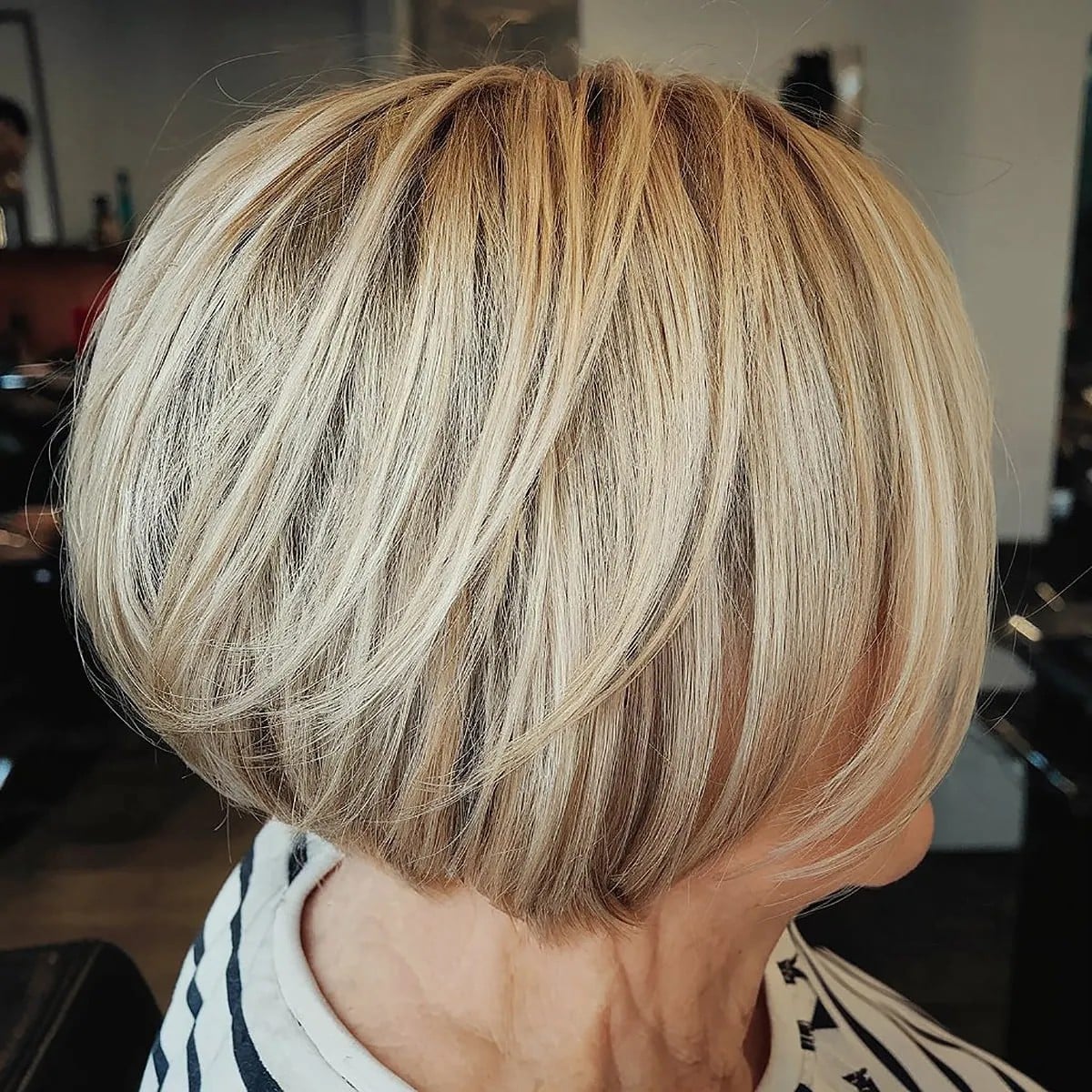 Chin Stacked Bob With Side-Swept Bangs, Straight — Classy Stacked Bob