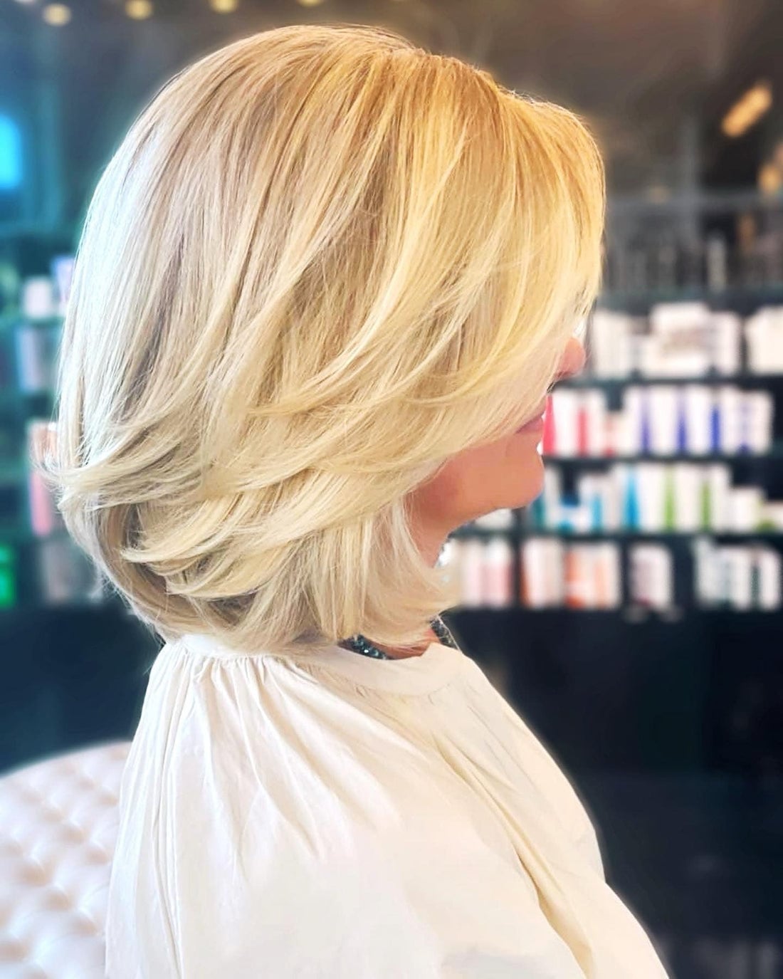 Collarbone Layered Bob With Side-Swept Bangs, Blonde — Classy Stacked Bob