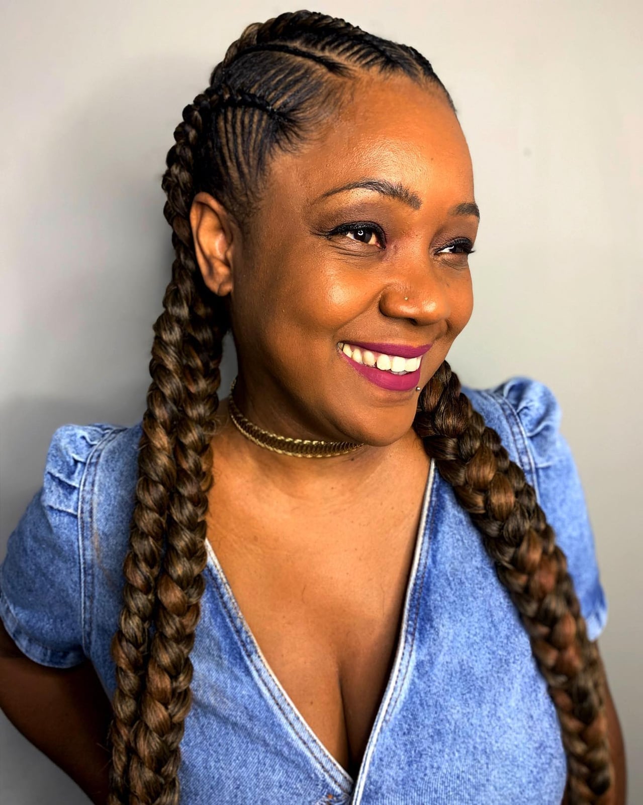 Two Large Braids With Brown Highlights Two Large Braids With Brown Highlights — Classy Stitch Braids Hairstyles