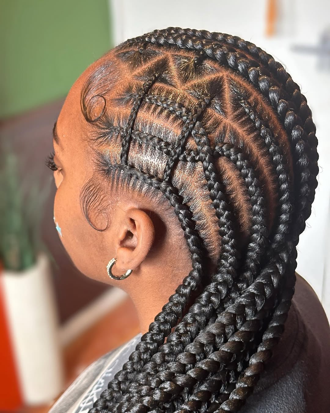 Mid-Back Ponytail With Geometric Patterns Mid-Back Ponytail With Geometric Patterns — Classy Stitch Braids Hairstyles