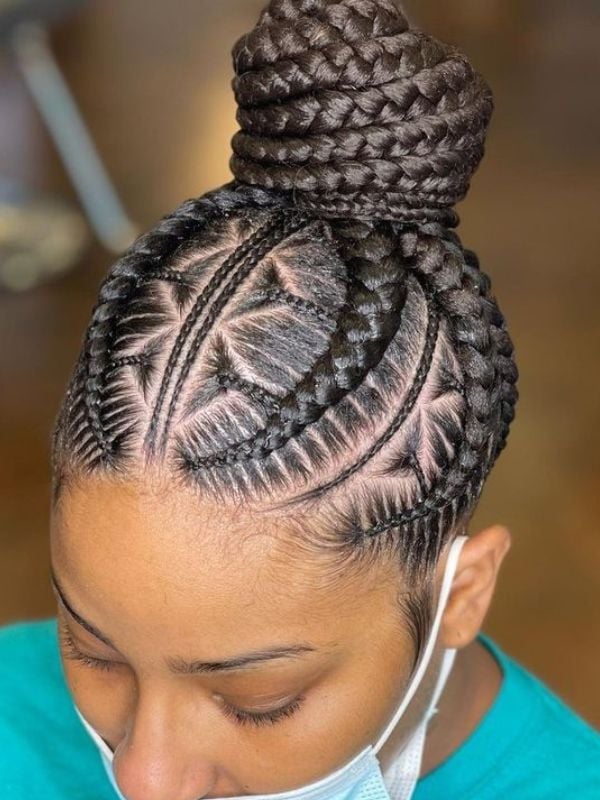 Geometric Pattern Braided Bun Geometric Pattern Braided Bun — Classy Stitch Braids Hairstyles