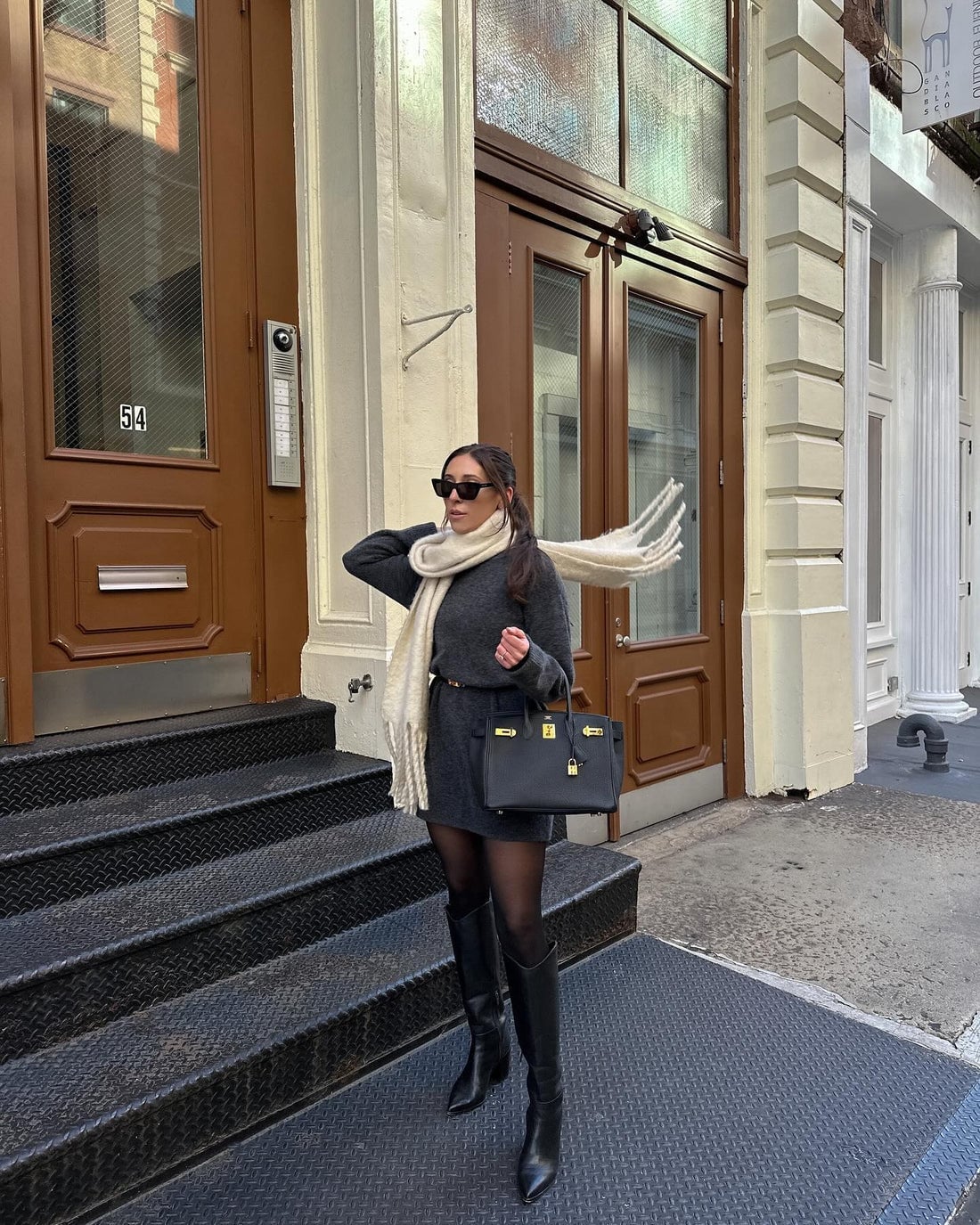 Knit Mini Dress with Knee-High Boots — Classy Street Style Outfits