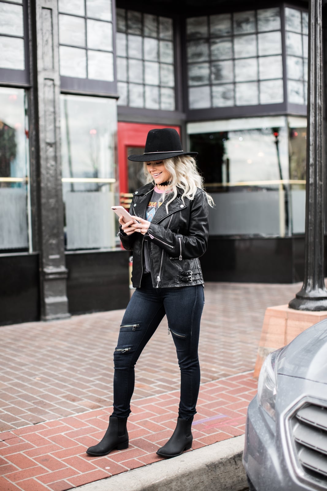 Leather Moto Jacket with Graphic Tee — Classy Street Style Outfits